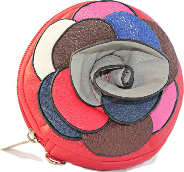 Küçük El Çantası Deri Kırmızı Gri Güllü Model Deri Çiçekli Cüzdan