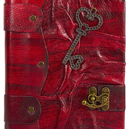 Deri Kaplı Anahtarlı Kırmızı Büyük Boy Defter