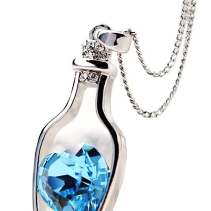 Gümüş Kaplama Şişe Şeklinde Mavi Saworoski Taşlı Kolye
