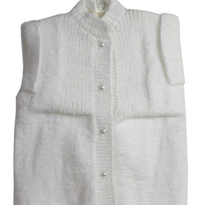 Bebek Yeleği Beyaz Renk İnci Düğmeli