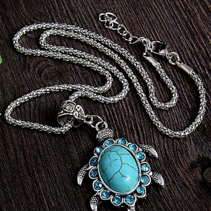 Kaplumbağa Şeklinde Gümüş Kaplama Kolye