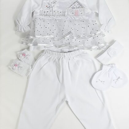 Beyaz Puantiyeli Kız Bebek Seti