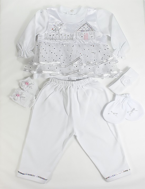 Beyaz Puantiyeli Kız Bebek Seti