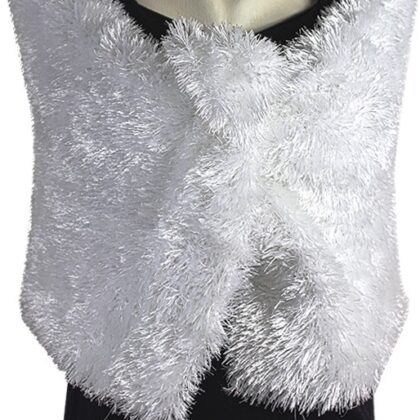 Bayan Şal Uzun Tüylü Kürk Modeli Beyaz Şal