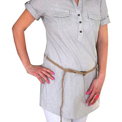 Gri çizgili Cepli Uzun Bluz Zero