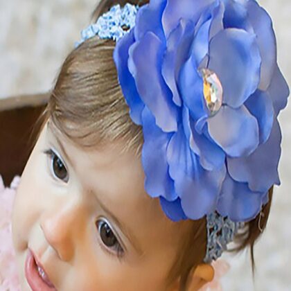 Mavi Renk Çiçekli Bebek Çocuk Saç Bandı