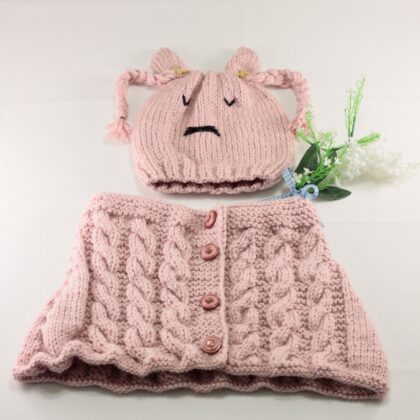 Çocuk Bere ve Pelerin Takımı Pudra Rengi