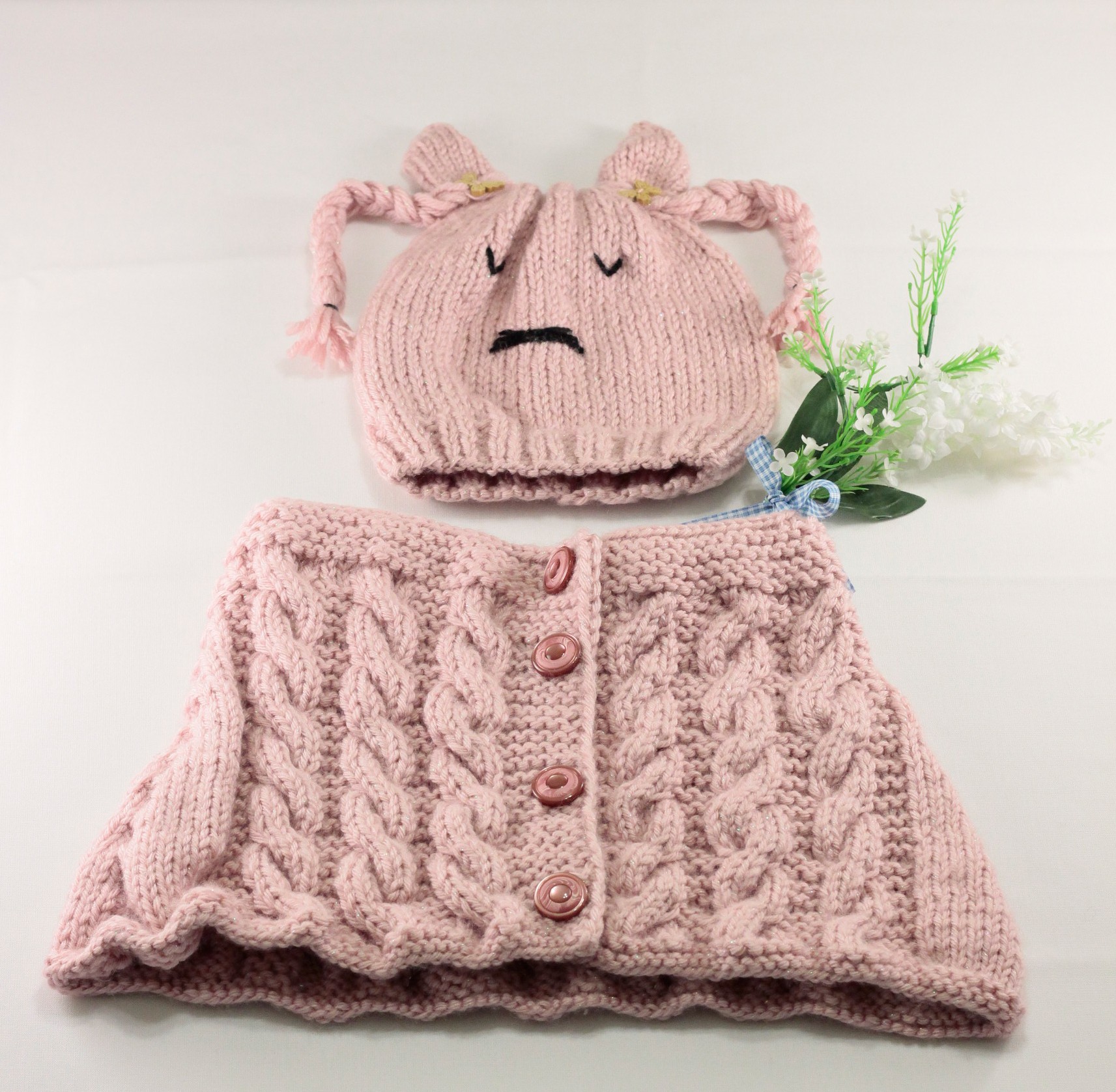 Çocuk Bere ve Pelerin Takımı Pudra Rengi