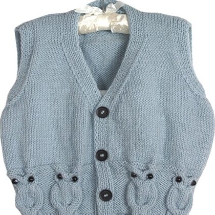 Çocuk Yeleği Baykuş Desenli Buz Mavi Renk