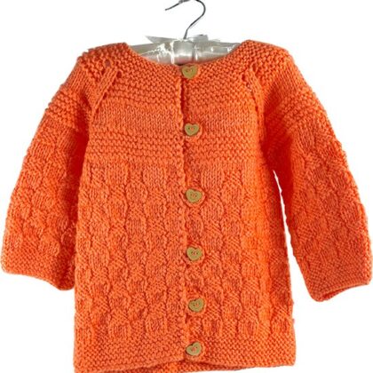 Çocuk Hırkası Turuncu Renk Kalp Düğmeli