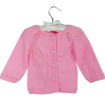 Bebek Hırkası Pembe Renk İnci Düğmeli