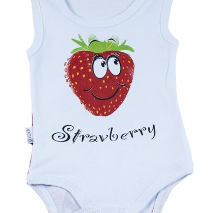 Askılı Bebek Badisi Çilek Desenli