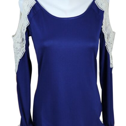 Mavi Renk Kolları Dantelli T-shirt