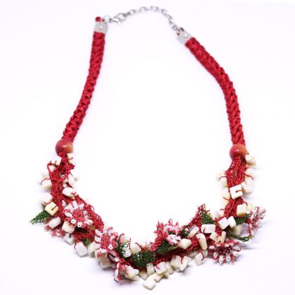 Özel Tasarım Etnik Model İğne Oyalı Kırmızı Kolye