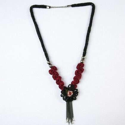Özel Tasarım Etnik Model Kırmızı İğne Oyalı Uzun Kolye