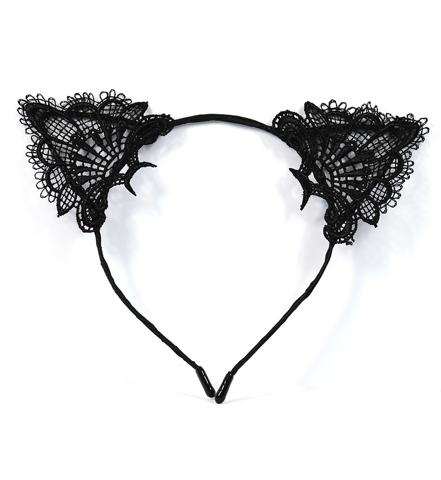 Dantelli Kedi Kulaklı Siyah Taç