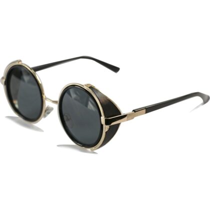 Steampunk Yuvarlak Yan Korumalı Tasarım Siyah Camlı Güneş Gözlüğü Pembe  Altın Rengi Çerçeve