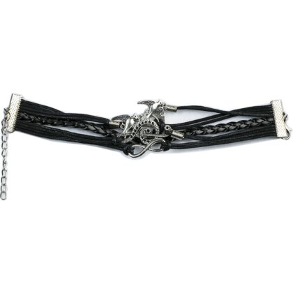 Deri Siyah Bileklik Kuş Modeli