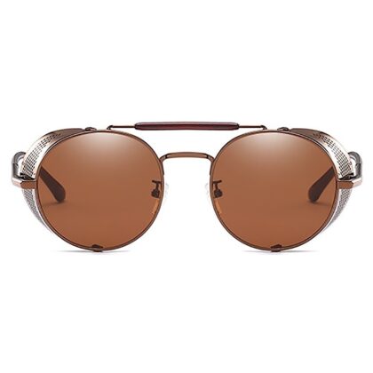 Gothic Steampunk Çerçeveli Kahverengi Camlı Metal Kenar Katlanır Model Unisex Güneş Gözlüğü