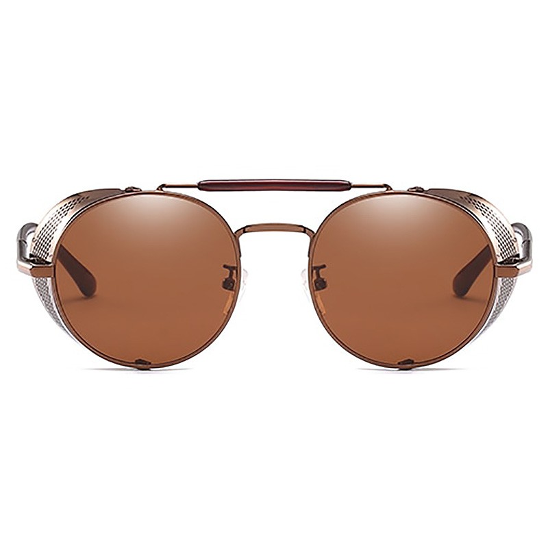 Gothic Steampunk Çerçeveli Kahverengi Camlı Metal Kenar Katlanır Model Unisex Güneş Gözlüğü