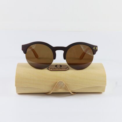 Fashion Moon Wooden Yuvarlak Yarım Güneş Gözlüğü