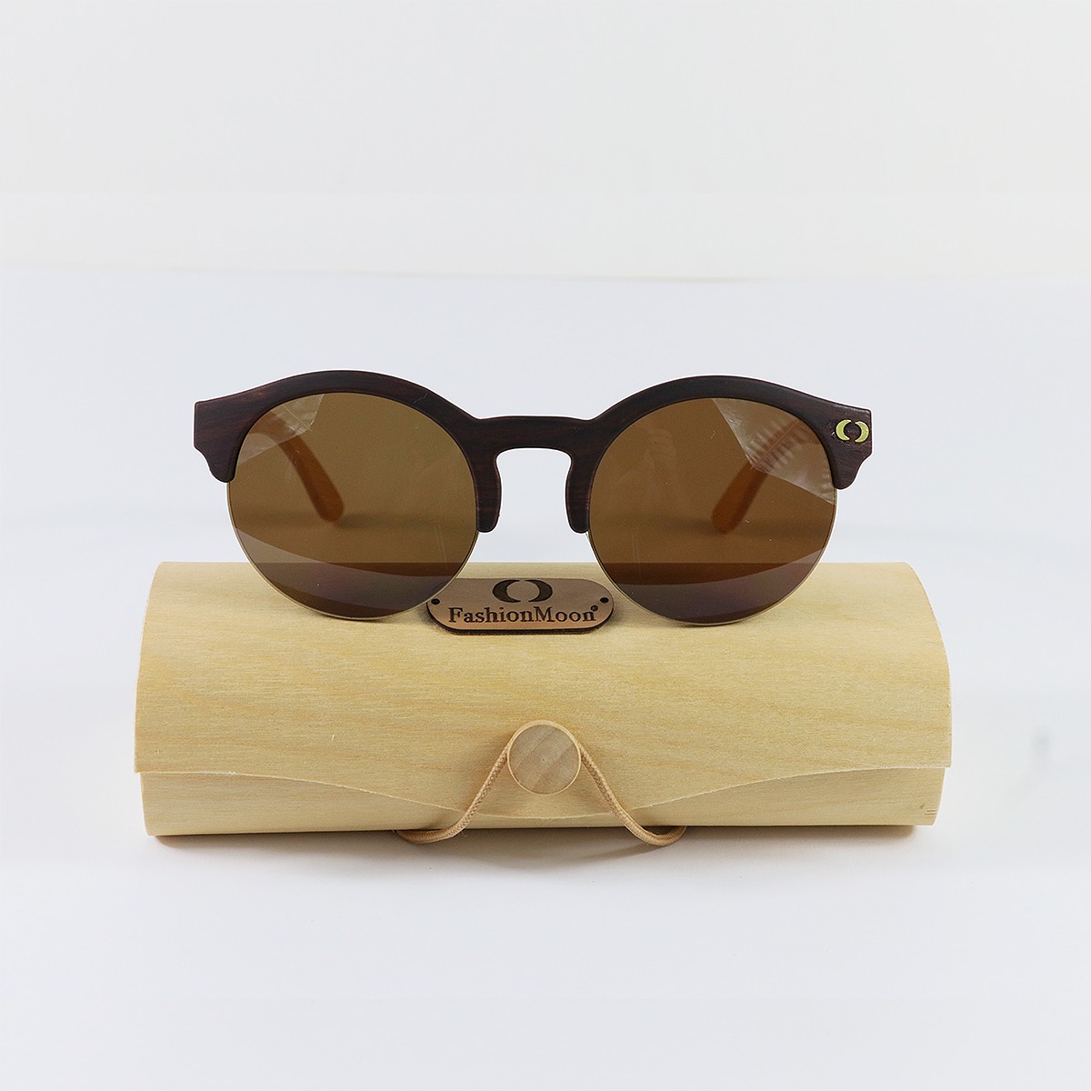 Fashion Moon Wooden Yuvarlak Yarım Güneş Gözlüğü