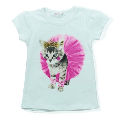 Kedili Beyaz Çocuk Tişörtü