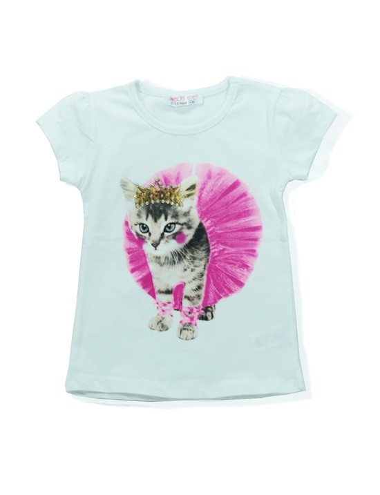 Kedili Beyaz Çocuk Tişörtü