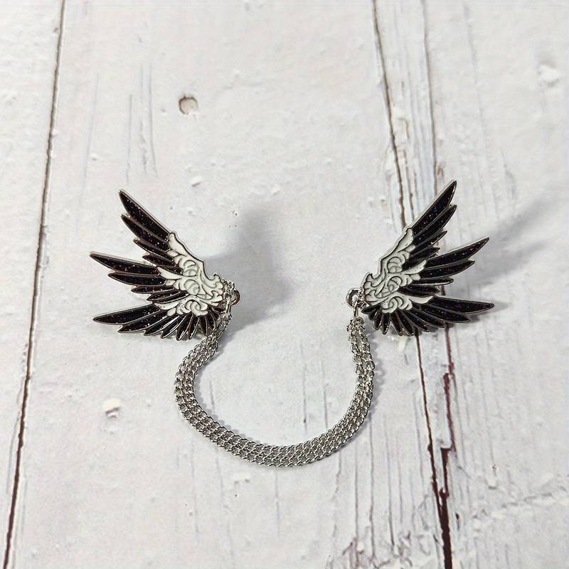 FashionMoon Erkekler İçin Siyah Kanat Şeklinde Modaya Uygun Broş - Görsel 2