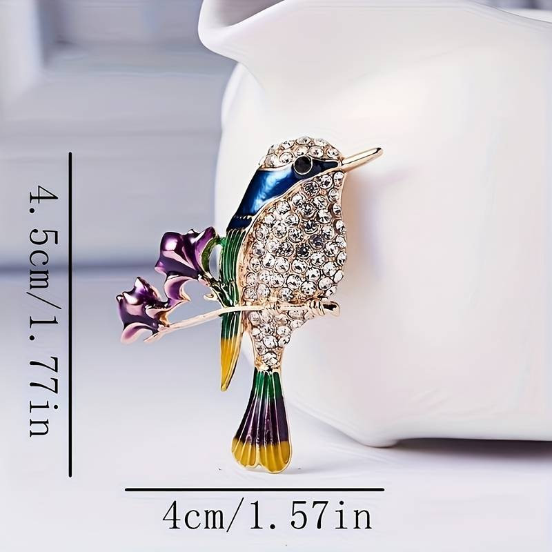 FashionMoon Sevimli Basit Saksağan Kuşu Broşu, Sentetik Taşlı - Görsel 2