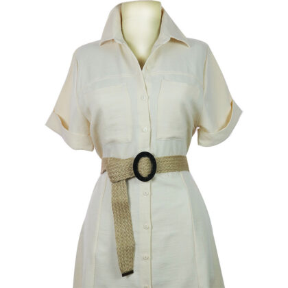 Jüt Hasır Sarmalı Oval Şeklinde Siyah - Mavi Tokalı Hasır Kadın Kemeri