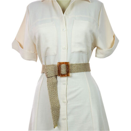 Jüt Hasır Sarmalı Kare Şeklinde Kahverengi Tokalı Kadın Kemeri