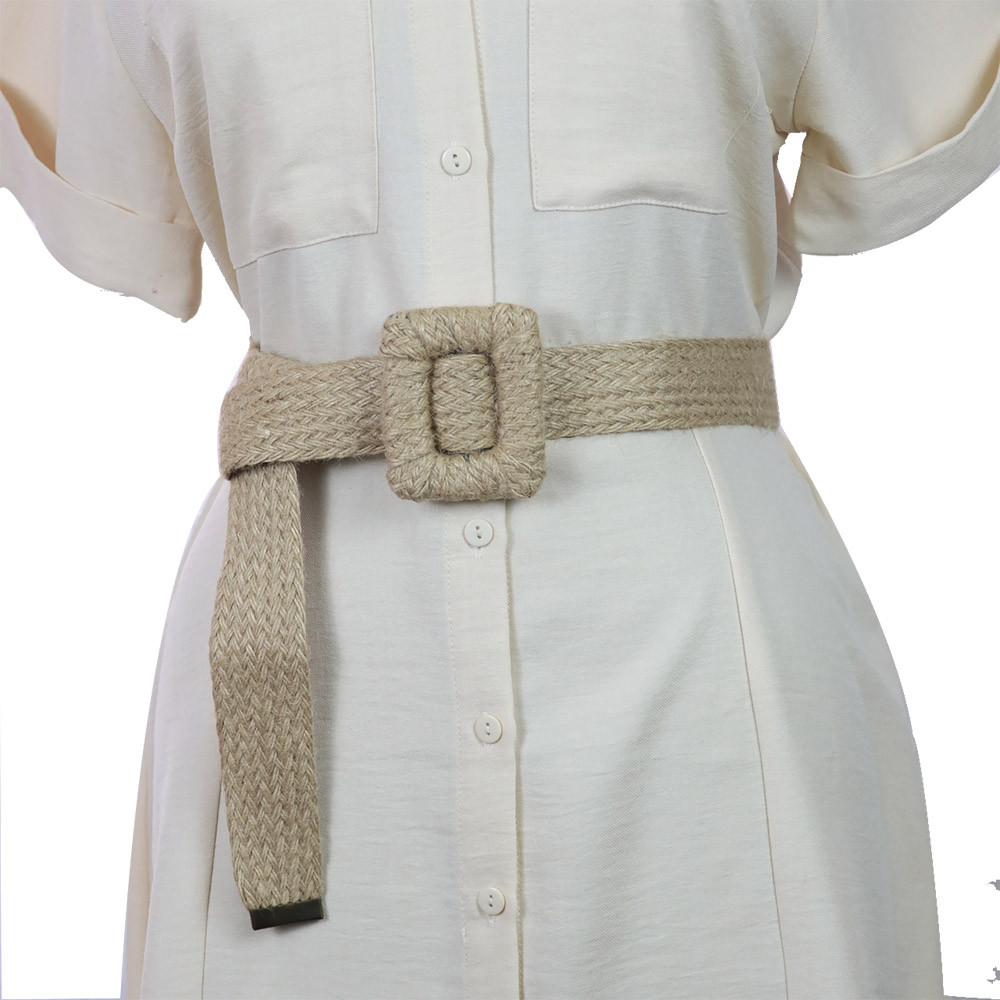 Jüt Hasır Sarmalı Kare Şeklinde Tokalı Hasır Kadın Kemeri