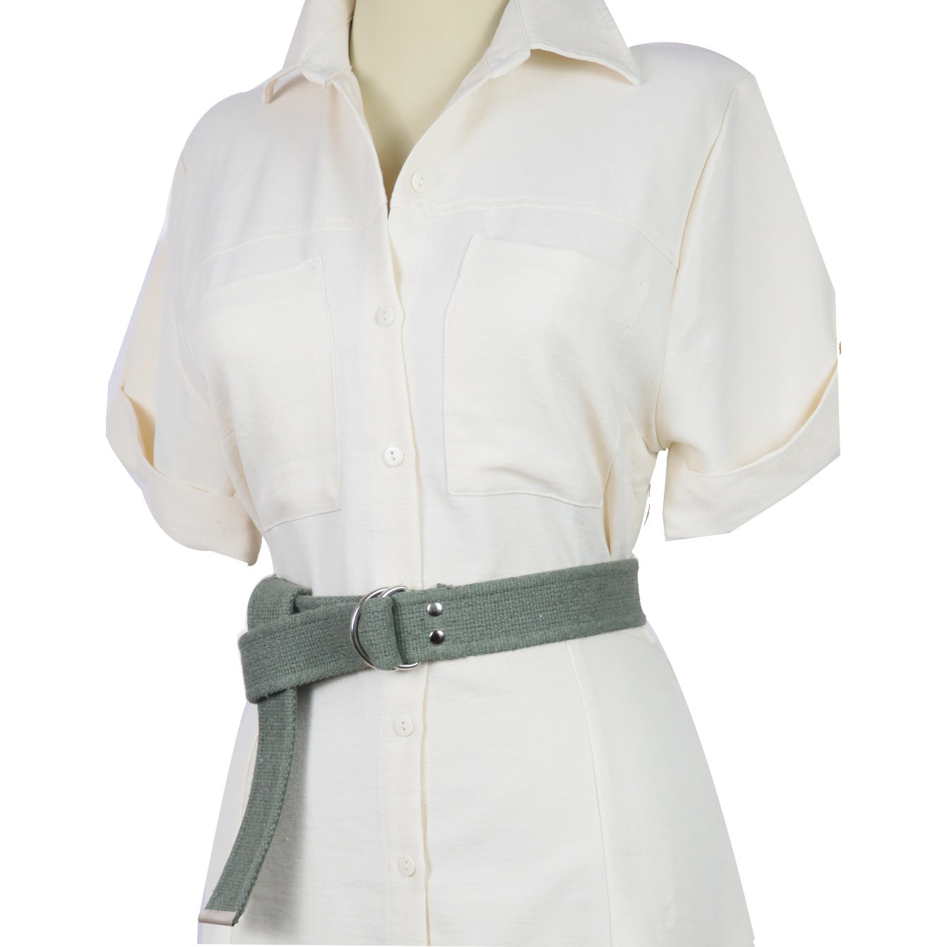 Yeşil Palaska Silver Renk Çift D Şeklinde Tokalı Erkek Kadın Genç Kemer