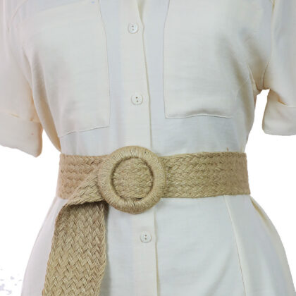 Jüt Hasır Sarmalı Daire Şeklinde Tokalı Hasır Kalın Kadın Kemeri