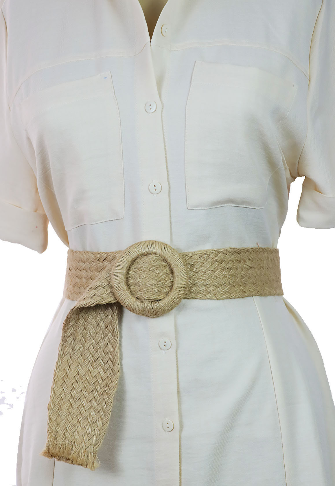 Jüt Hasır Sarmalı Daire Şeklinde Tokalı Hasır Kalın Kadın Kemeri