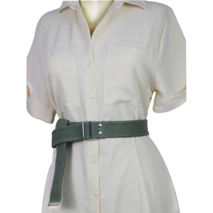 Yeşil Palaska Silver Renk Çift Dikdörtgen Şeklinde Tokalı Erkek Kadın Genç  Kemer