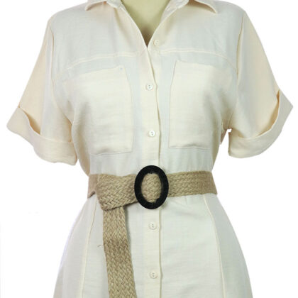 Jüt Hasır Sarmalı Oval Şeklinde Siyah - Mavi Tokalı Hasır Kadın Kemeri